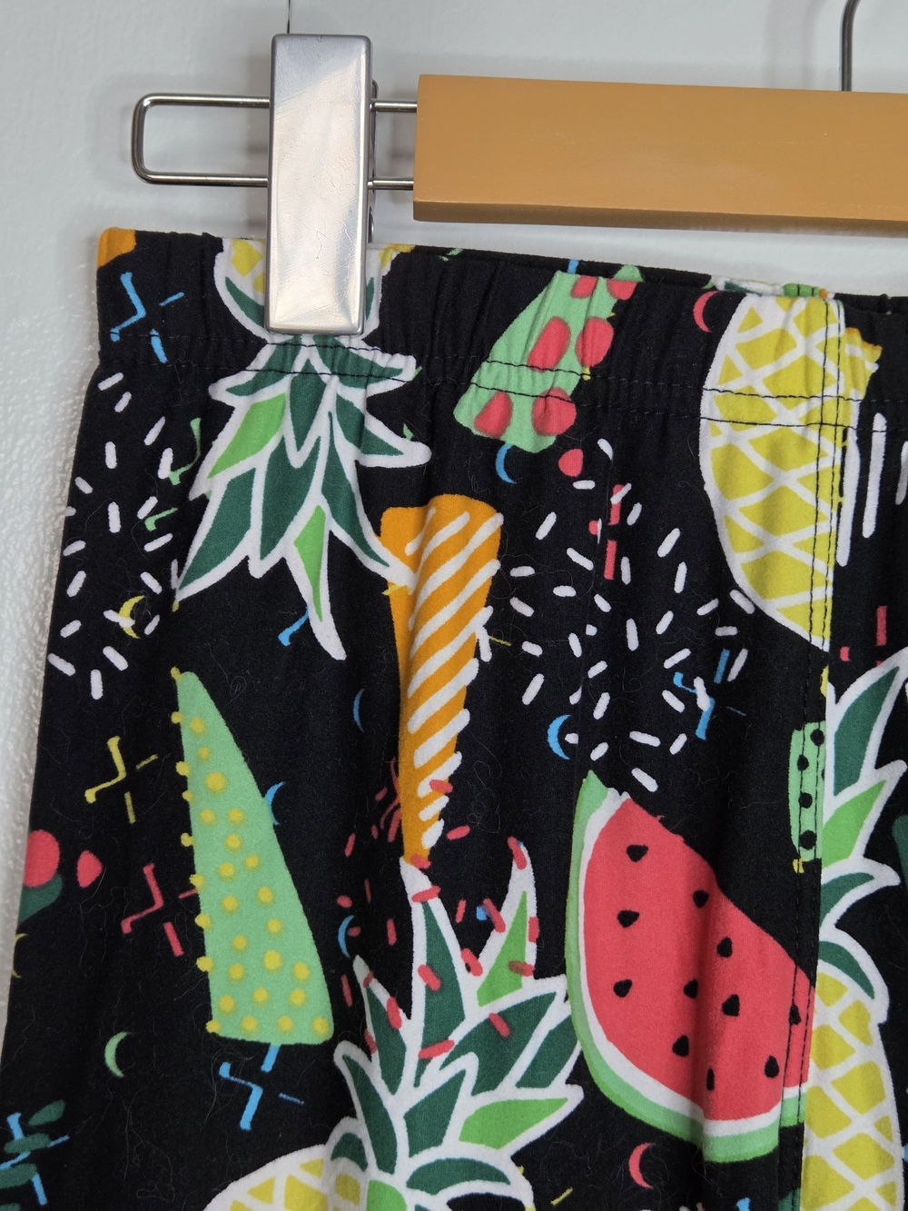 Women's One Size Black Stretch Leggings Tropical Print Watermelon Pineapple